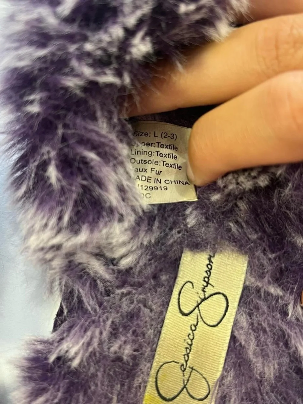 Jessica Simpson Kids Purple Micro-Suede Scuff Slippers Size Large 2-3 Faux Fur